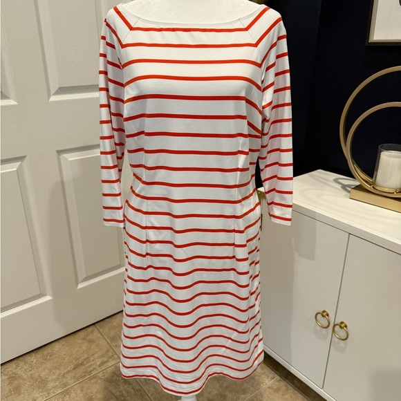 J McLaughlin Striped orange and White Dress, size medium, excellent condition - Picture 1 of 4